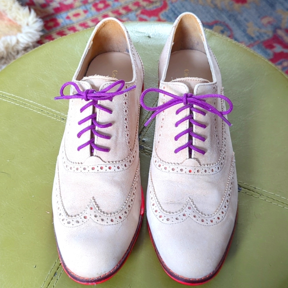 Cole Hann Beige Suede Oxfords